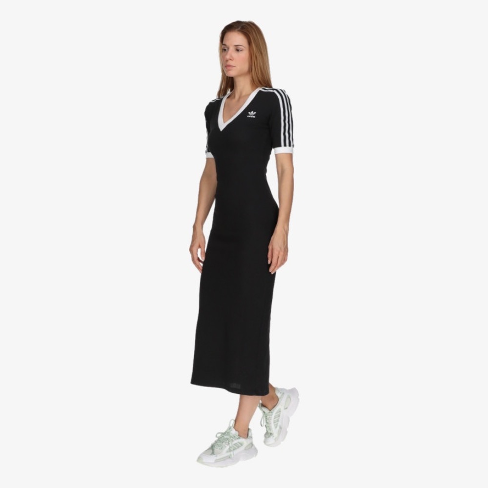 Adidas Black and White Striped Maxi Dress